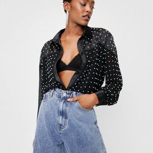 Nasty Gal Black Pearl Embellished Shirt